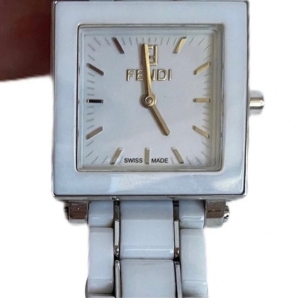 Fendi White Ceramic Square Watch Stainless Steel with Fendi Box